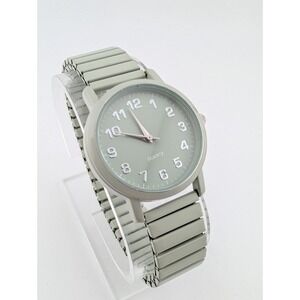 Accutime Watch Women 32mm Case‎ Easy Read Dial Light Green Stretch Band- Working